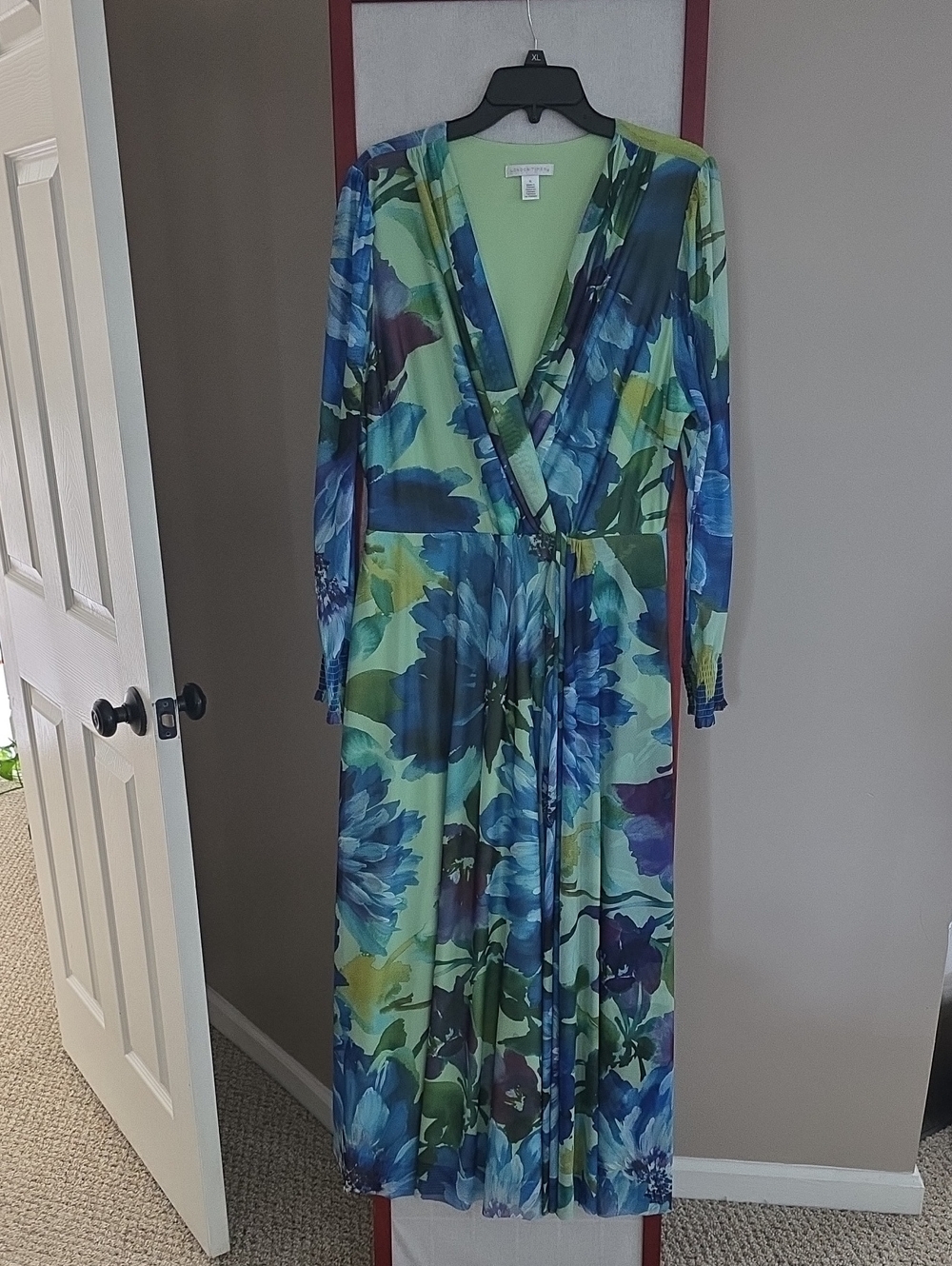 Floral V-Neck Maxi Dress in Blue and Green
